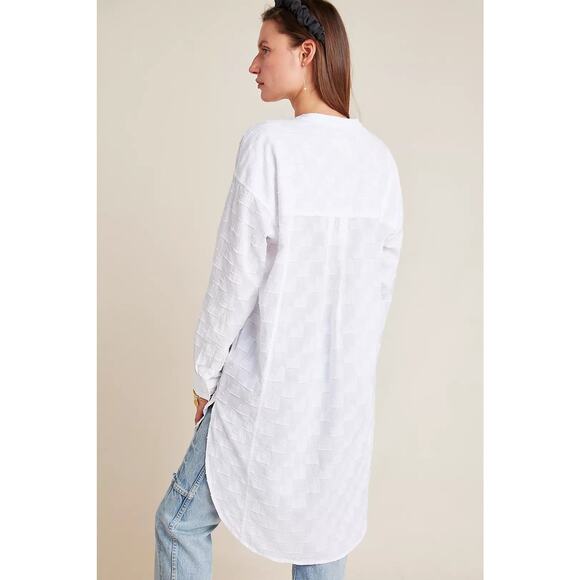 Maeve Anthropologie White Roberta Textured Henley Tunic Size Small - Picture 2 of 8